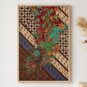 Traditional Javanese Batik Wall Art, Indonesian Bird Pattern Digital Print (Digital Download)
