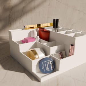 Modern 3D Printed Makeup Organizer – Multi-Compartment Vanity Caddy & Cosmetic Drawer Insert