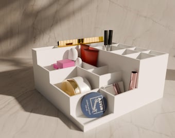 Organizador de maquillaje moderno impreso en 3D: tocador multicompartimento y cajón para cosméticos