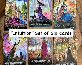 Set of Six Affirmation Cards “Intuition” - Witch Moon - Art Painting Halloween Autumn Fall - Terri Ann Foss