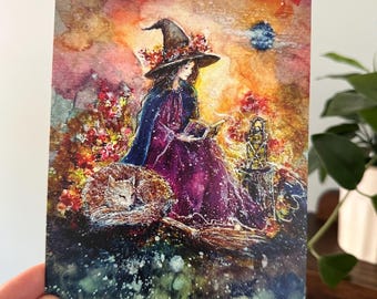 New! Art Print Terri Ann Foss Witch Moon Fox Wolf Dog Book Spring Summer Flowers Autumn Fall Halloween