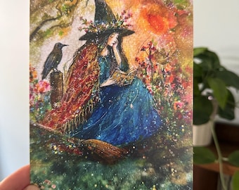 New! Art Print Terri Ann Foss Witch Moon Black Bird Raven Crow Spring Summer Flowers Autumn Fall Halloween