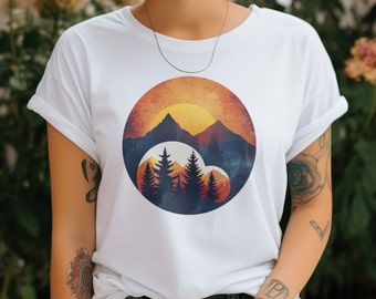 Sunset Mountains T-Shirt: Nature Camping Tee