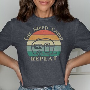 Vintage Camping T-Shirt, Eat Sleep Camp Repeat Graphic Tee, Retro Camp Trailer Shirt, Outdoors Adventure T-Shirt, Gift for Campers
