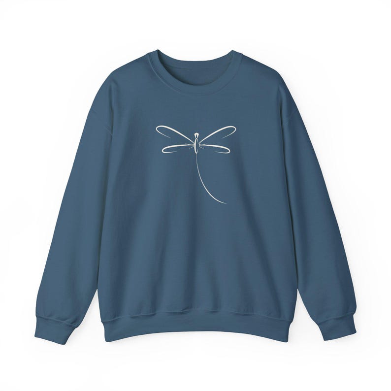 Dragonfly Sweatshirt, Pretty Outdoorsy Shirt, Cozy Campfire Sweater Indigo Blue