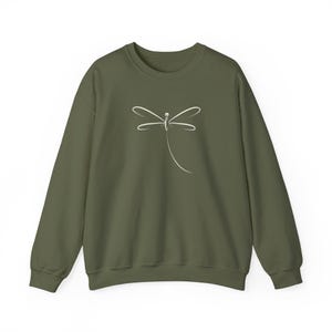 Dragonfly Sweatshirt, Pretty Outdoorsy Shirt, Cozy Campfire Sweater Military Green