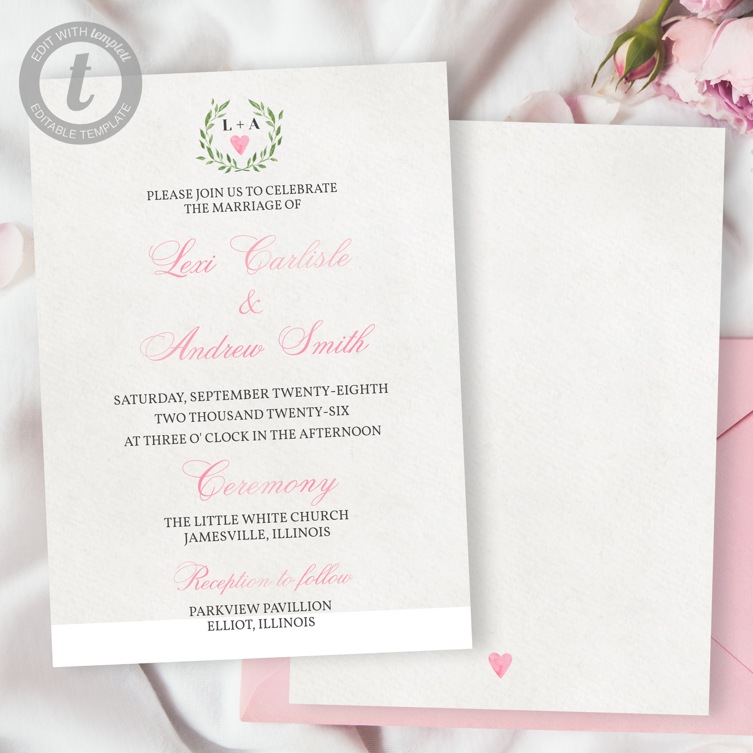 Classic Wedding Invitation Template, Laurel Wedding Invitation