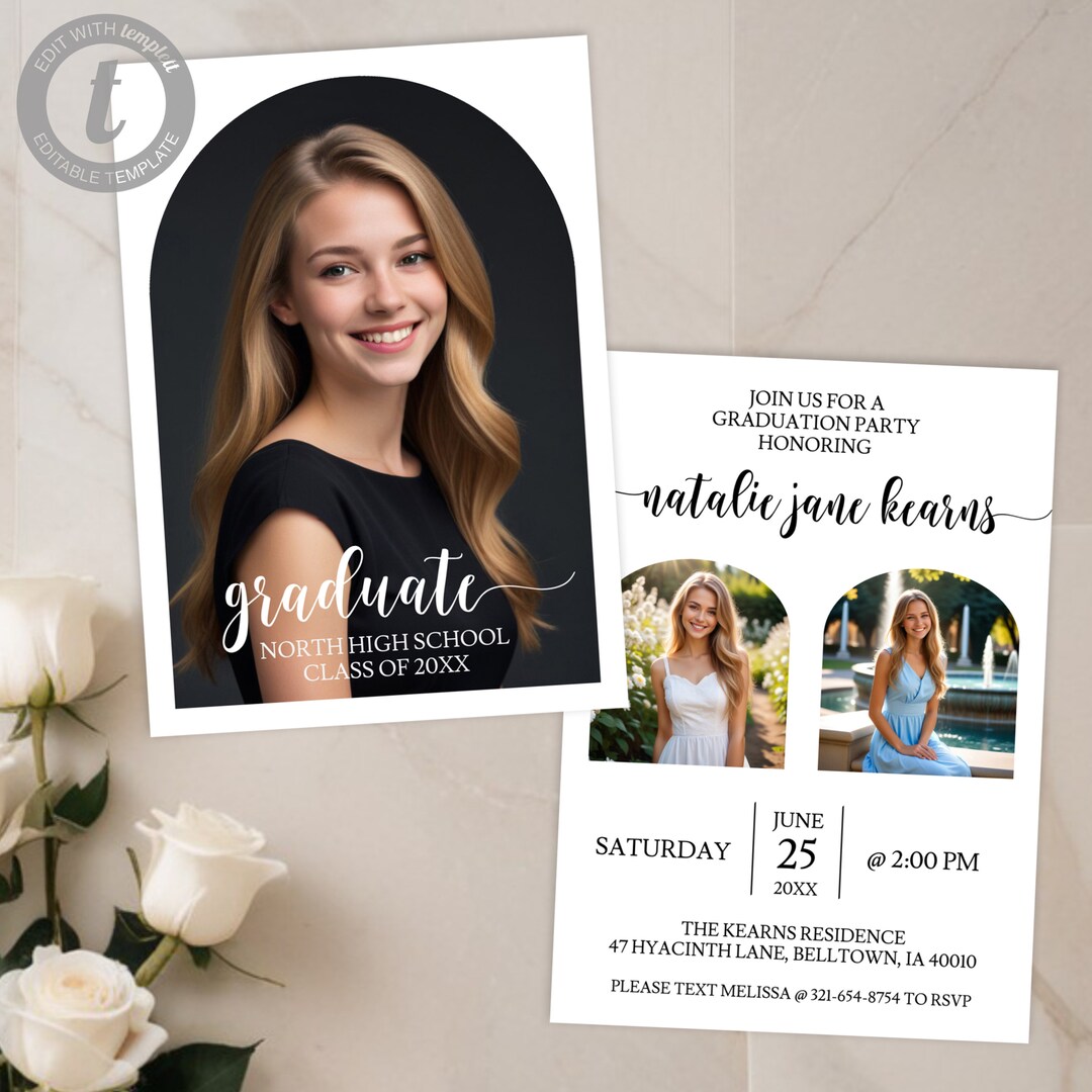 Arch Top Graduation Party Invitation Template, Self Edit Modern Grad ...