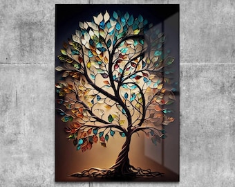 Tempered Glass Tree of Life Wall Art l Housewarming Gift l Modern Glass Art Paint l Wall Hanging Wall Art Glass Office and Home Decor