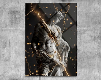 Statua greca in oro e marmo, decorazione murale in vetro temperato, regalo per l'inaugurazione della casa, arte moderna in vetro, decorazione per ufficio, decorazione in vetro