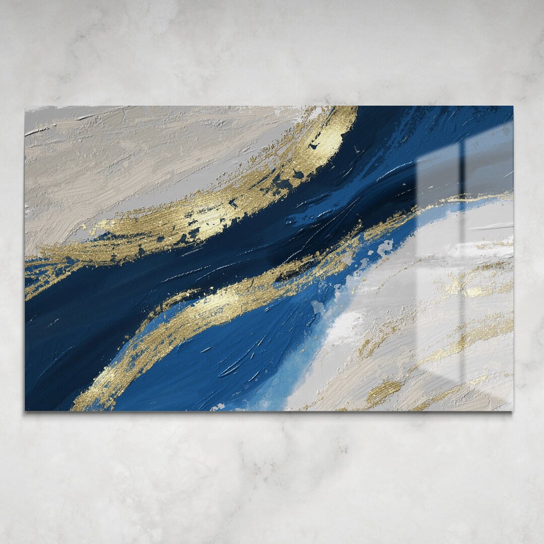 Abstract Blue Glass Wall Art Ready to Hang Housewarming Gift Modern