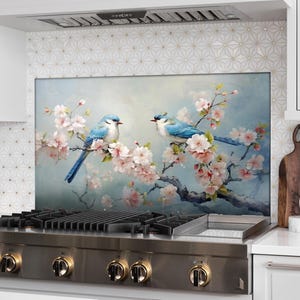 Couvercle supérieur de l'arrière du poêle Flowers - Protège-éclaboussures d'évier de cuisine - Couvercle d'évier de cuisine - Dosseret de cuisine en verre trempé - Carrelage pour crédence en verre marbré
