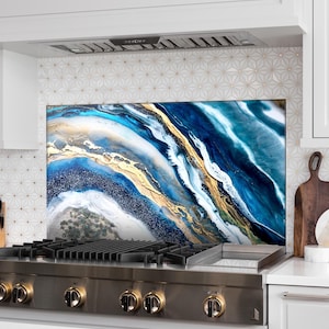 Stove Back Top Cover-Kitchen Sink Splash Guard-Kitchen Sink Cover-Tempered Glass Kitchen Backsplash- Marble Glass Splashback Tile