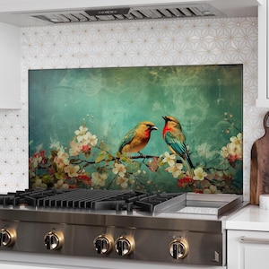 Couvercle supérieur de l'arrière du poêle Flowers - Protège-éclaboussures d'évier de cuisine - Couvercle d'évier de cuisine - Dosseret de cuisine en verre trempé - Carrelage pour crédence en verre marbré