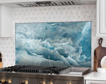 Marble Abstract Stove Back Top Cover-Kitchen Sink Splash Guard-Kitchen Sink Cover-Tempered Glass Kitchen Backsplash- Glass Splashback Tile