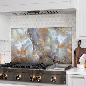 Dosseret de cuisine en marbre, couverture arrière de cuisinière, dosseret de poêle en verre trempé, décoration de cuisine, couvercle de cuisinière, cadeau de pendaison de crémaillère, cadeau pour elle