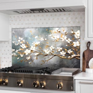 Dosseret de cuisine fleuri, couverture arrière de cuisinière, dosseret de cuisinière en verre trempé, décoration de cuisine, couvercle de cuisinière, cadeau de pendaison de crémaillère, cadeau pour elle