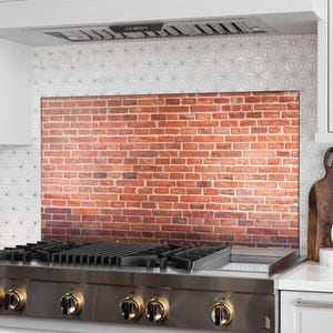 Dosseret de cuisine en brique rouge, couverture arrière de poêle, dosseret de poêle en verre trempé, décoration de cuisine, couvercle de cuisinière, cadeau de pendaison de crémaillère pour elle