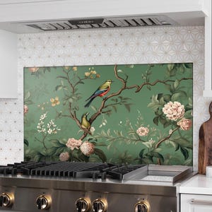 Couvercle supérieur de l'arrière du poêle Flowers - Protège-éclaboussures d'évier de cuisine - Couvercle d'évier de cuisine - Dosseret de cuisine en verre trempé - Carrelage pour crédence en verre marbré