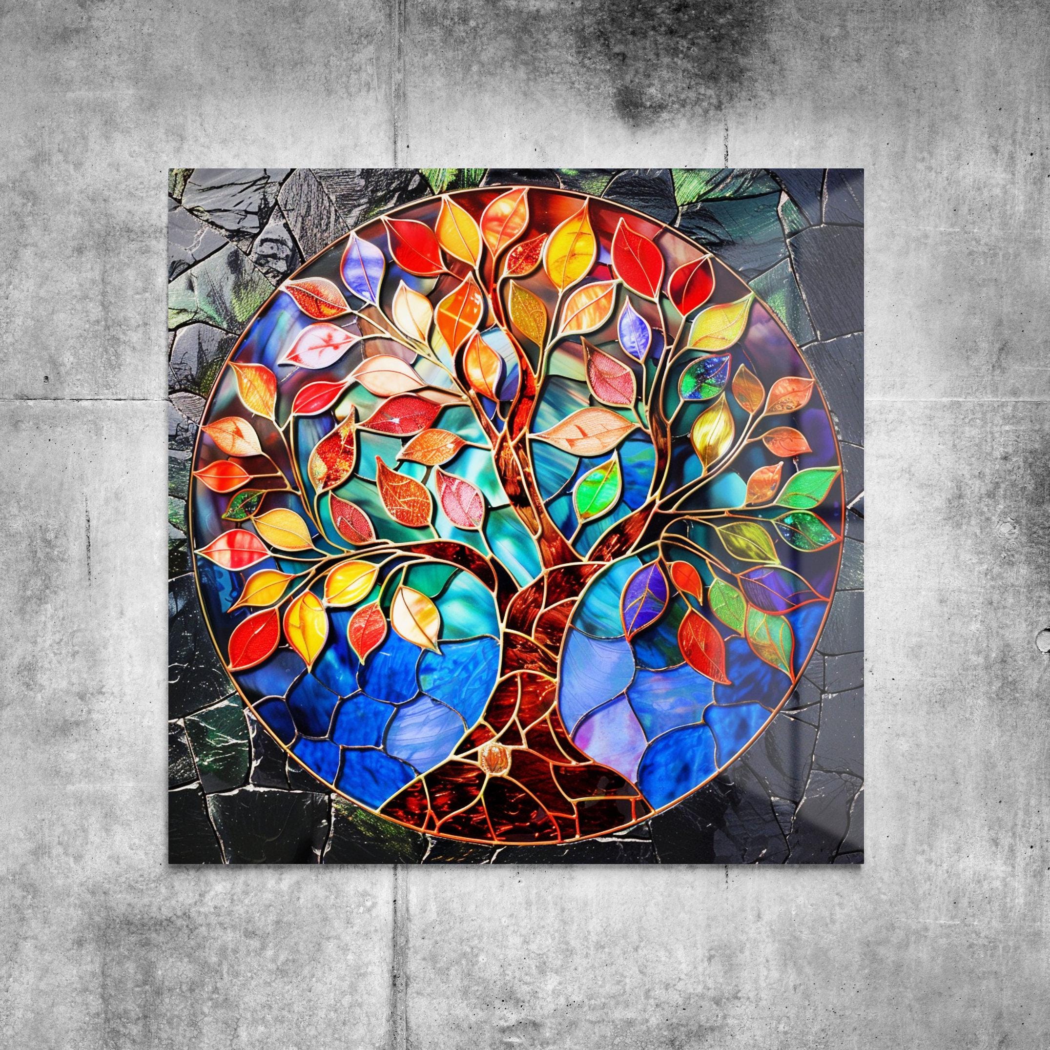 Stained Glass Tree of Life Tempered Glass Print Wall Art