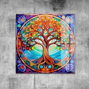 Tree of Life Abstract Stained Glass Print Wall Art Housewarming Gift Modern Glass Art Painting Home Decoration Wall Art Glass Office Decor
