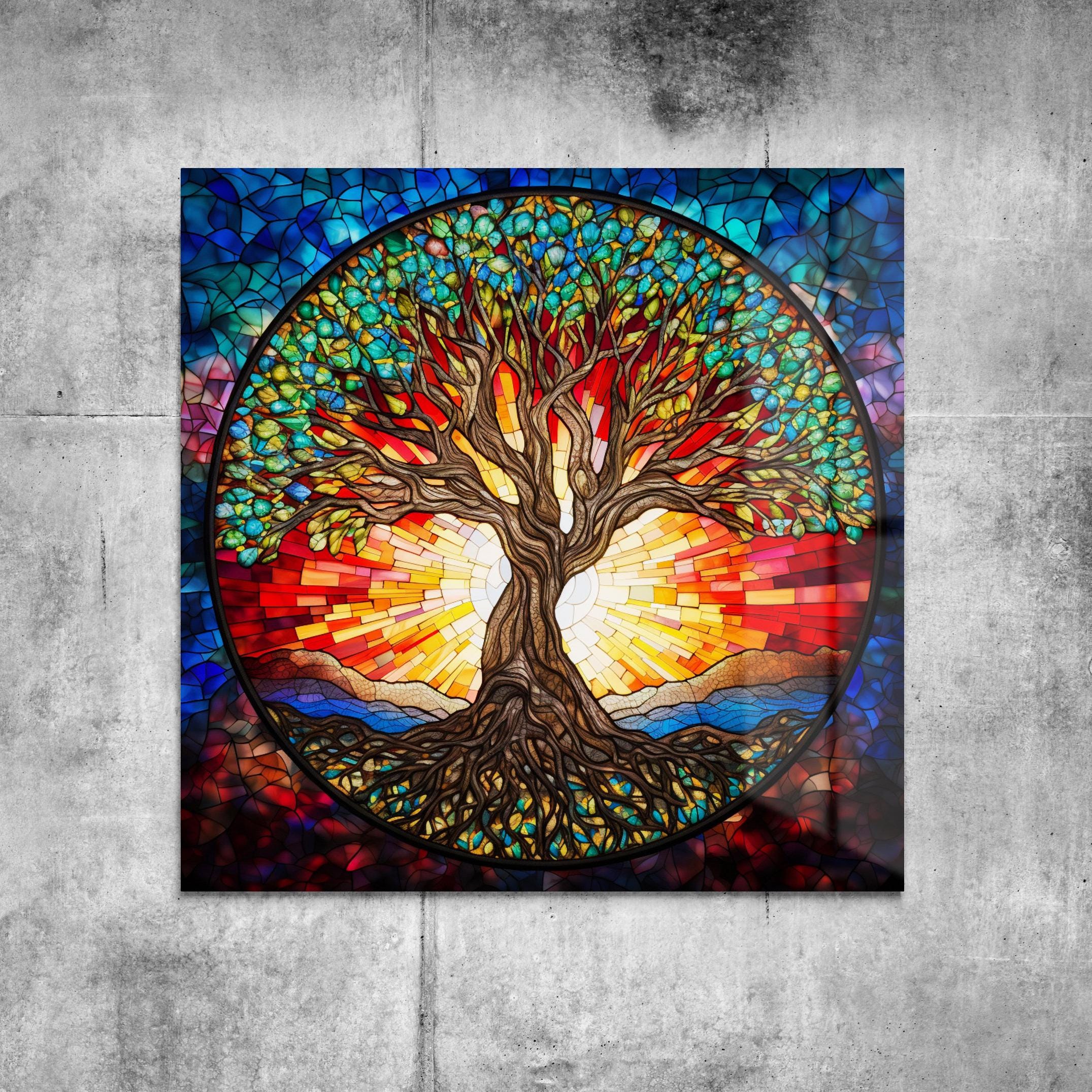 Stained Glass Tree of Life Tempered Glass Print Wall Art-housewarming ...