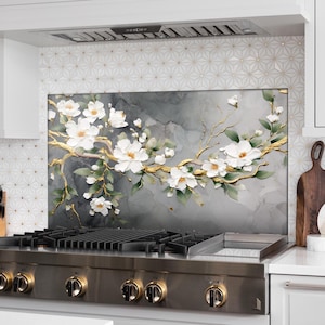 Dosseret de cuisine fleuri, couverture arrière de cuisinière, dosseret de cuisinière en verre trempé, décoration de cuisine, couvercle de cuisinière, cadeau de pendaison de crémaillère, cadeau pour elle