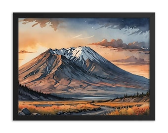 Mt St Helens Watercolor Framed Poster