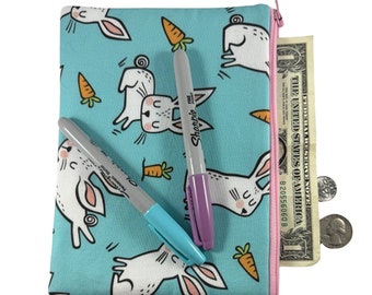 medium zipper 8" pouch Bunnies in the carrot garden