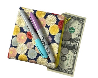 small change coin zippered bag mums