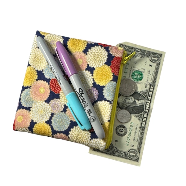 small change coin zippered bag mums