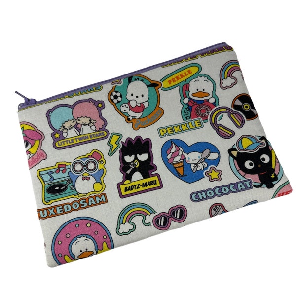 medium zipper 8" pouch Kawaii Kitty and the Gang Stickers