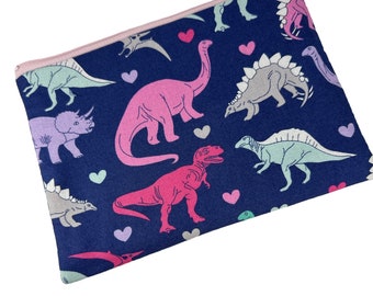 medium zipper 8" pouch Dinosaurs Pink Zip
