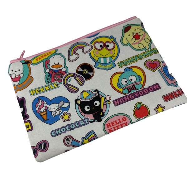 medium zipper 8" pouch Kawaii Kitty and the Gang Stickers