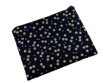 medium zipper 8" pouch blossoms cherry blossoms with gold