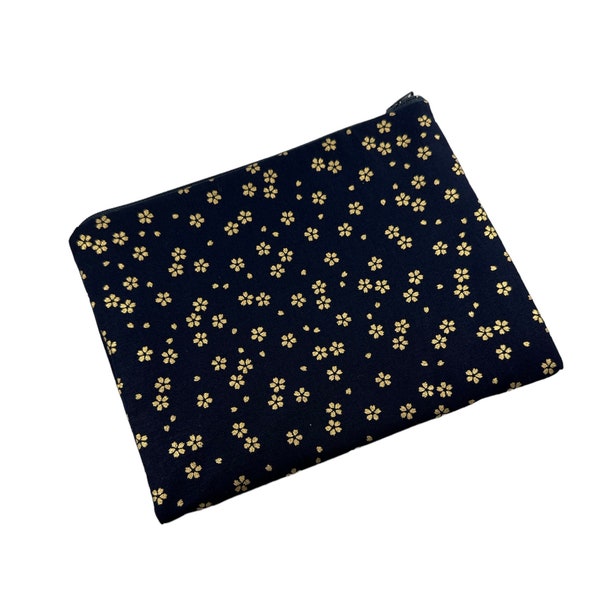 medium zipper 8" pouch blossoms cherry blossoms with gold