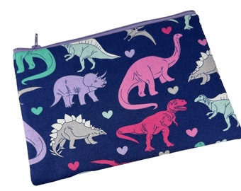 medium zipper 8" pouch Dinosaurs Purple Zip