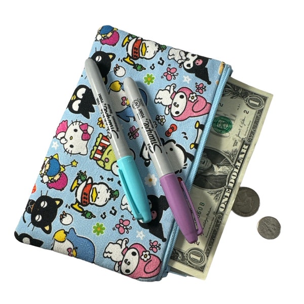 small change coin zippered 7" bag little kawaii kitty rascals