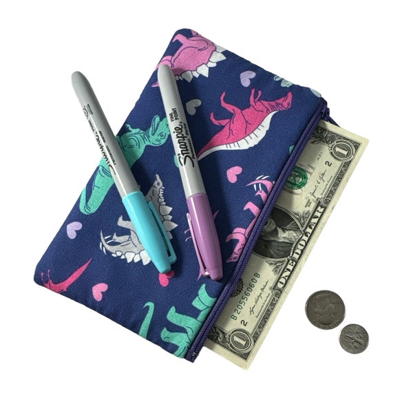 small change coin zippered 7" bag dinosaurs