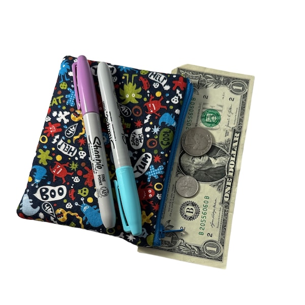 small change coin zippered bag monster mash