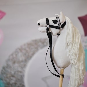 Premium White Hobby Horse Stick Toy A4 with Bridle and Reins - Soft Plush Horse for Kids&#39; Imaginative Play