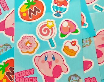 Kirby and Snacks sticker sheet 4"x6"