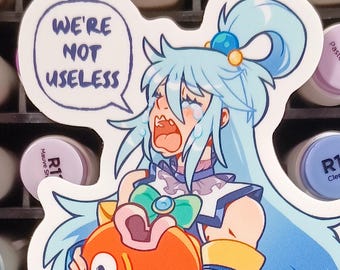 Aqua and Magikarp Not Useless 4" sticker Konosuba