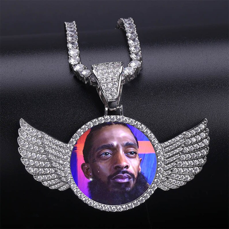 Personalized Memory Projection Necklace Customized Crystal Angel Wings Pendant