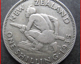 New Zealand 1935 1/- One Shilling Silver