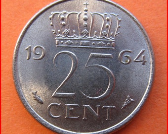 Netherlands 25 Cents coin dated 1964 Ref 109 Nice Condition
