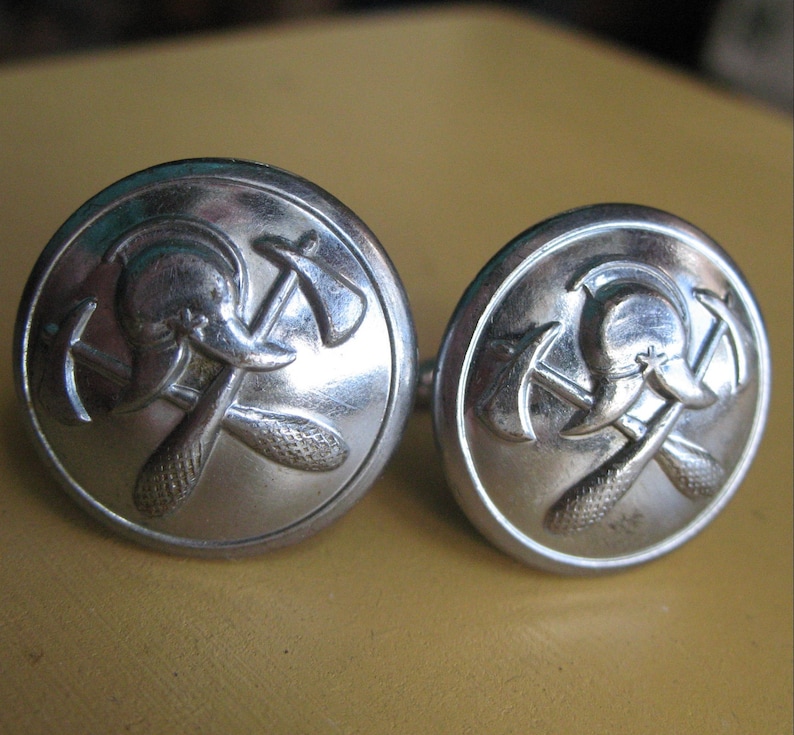 Cufflinks using Using Vintage Fire Brigade Service Buttons from New Zealand