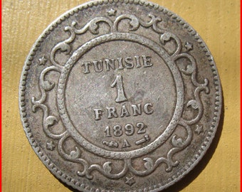 Tunisia 1 Franc coin dated 1892