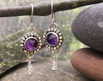 sterling silver earrings with faceted amethyst . Imperial Amethyst Earrings . one of a kind earrings . february birthstone. dangle earrings