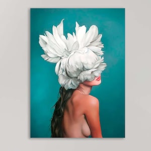 Woman flowers head, Flower Woman Art, Floral Art, Woman with flower head painting, Woman with Flowers, Gift for friend